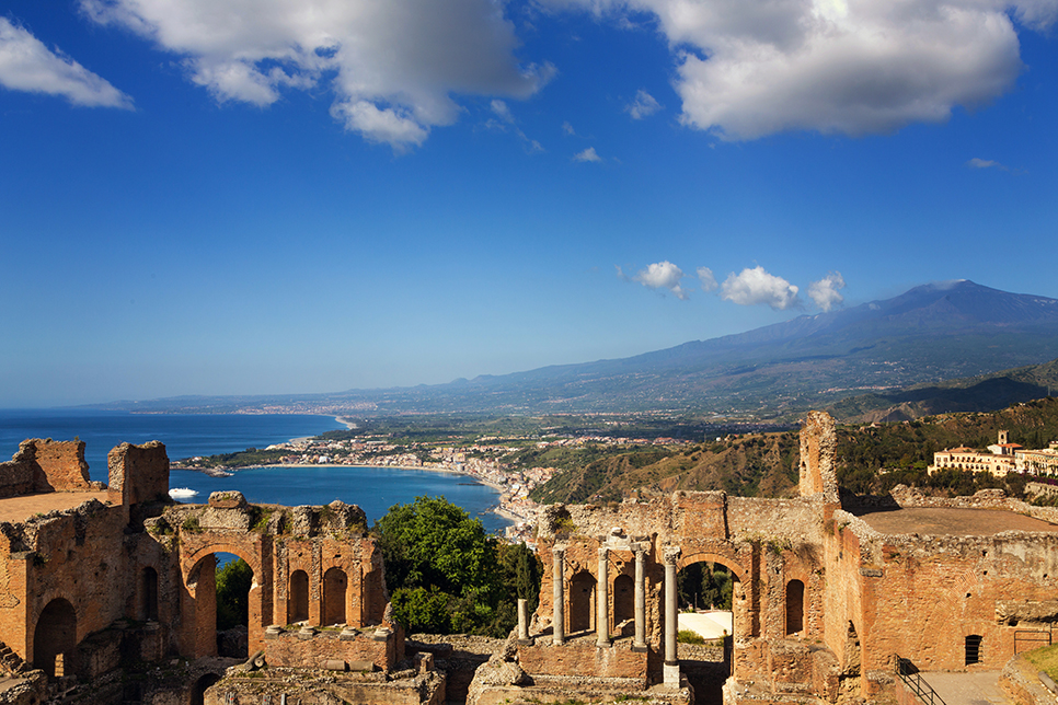 View from the Greco-Roman amphitheatre in Taormina