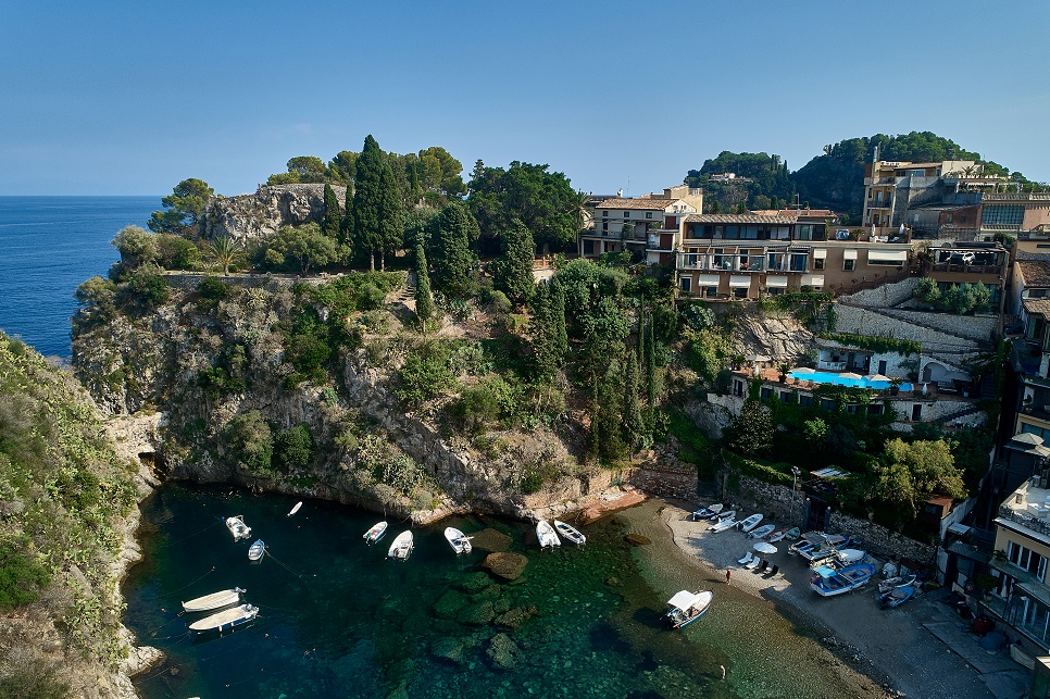 Aerial view fo the villa and private beach